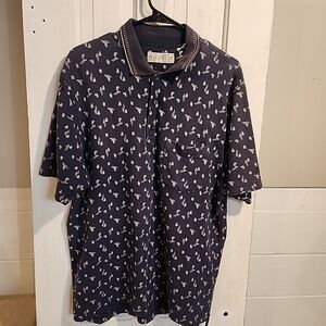 Grand Slam Men's Navy Patterned Polo Shirt Size Large